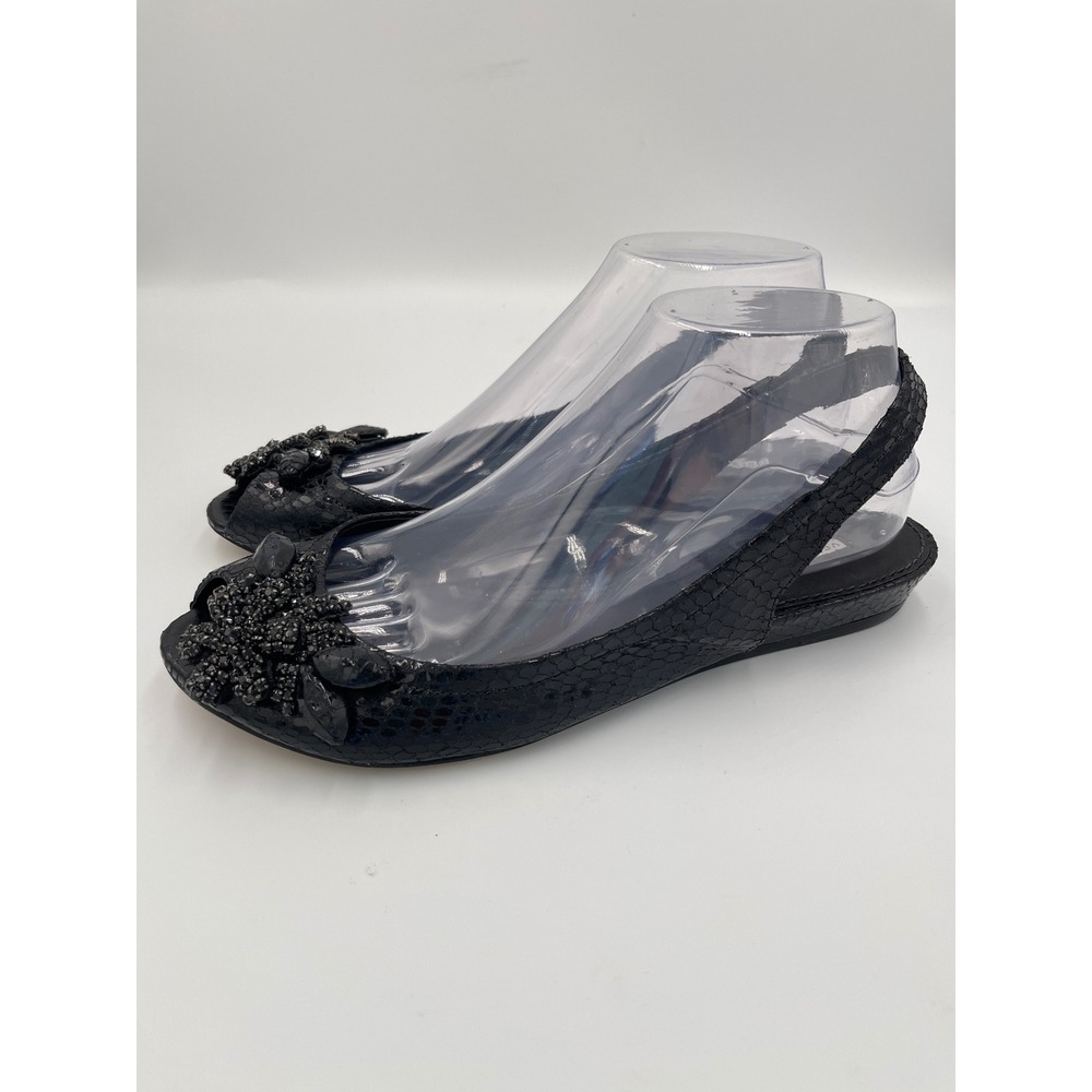 Vera Wang Lavender LYZA Black Snakeskin Beaded Slingback Flats Sandals 8.5M